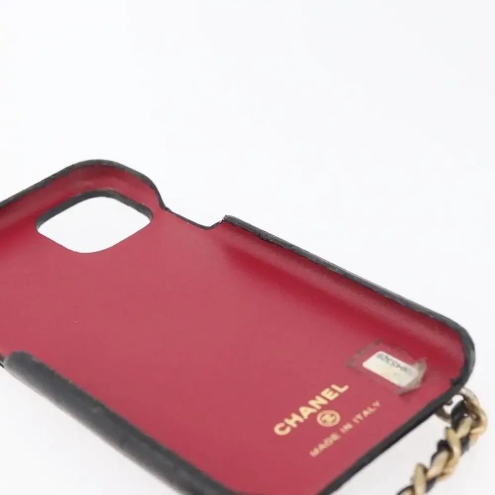 Chanel Matelasse Lambskin Chain Iphone Case Shoulder Bag Black